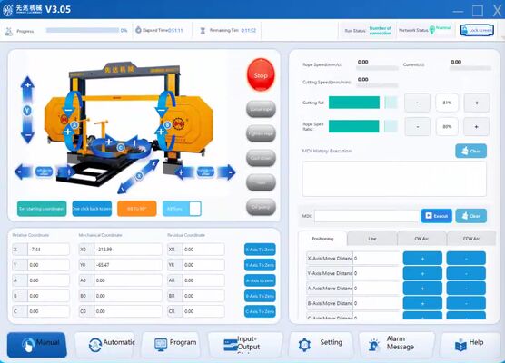 스마트 CNC 다이아몬드 와이어 톱 돌 절단 기계 4 스핀드 연결 레이어 높은 안정성 엔진